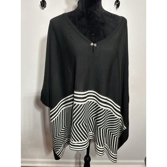 CATO Knit Poncho Womens OS Black Knit Sweater Tunic Top Shawl Veck Loose Coverup - Picture 1 of 8